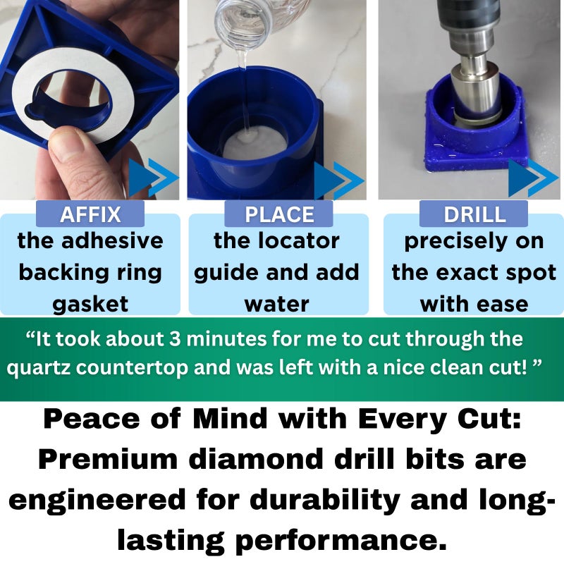 Drilax 1-1/2 Inch Diamond Hole Saw with Water Delivery System Guide Easy Drilling for Quartz, Granite, Marble, Porcelain, Ceramic, Glass Tiles - Complete Kit for Precise DIY Holes 1.5 inch - Image 2
